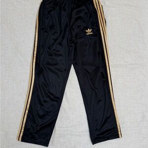 Adidas Originals Black Gold Shiny Track Pants Trefoil 3-Stripes Rare